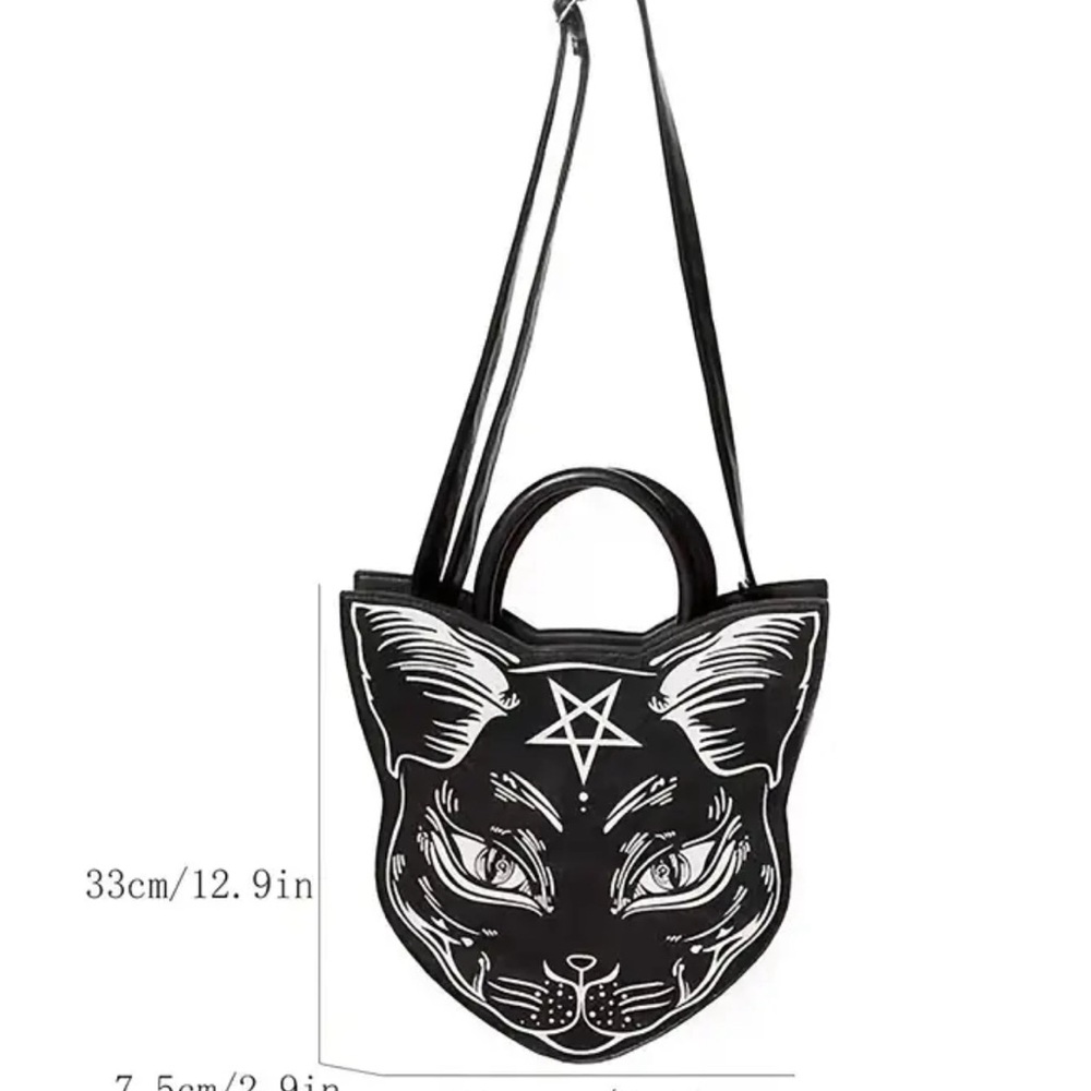 Casual Feline Gothic Purse/ Handbag- Cat Head Shaped Design, Punk Style - Picture 8 of 11